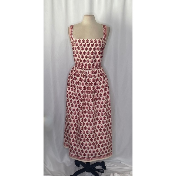 NWT!! J. CREW Poplin Apron Dress Floral Block Print Warm Sesame Red Size 16 - Picture 3 of 15